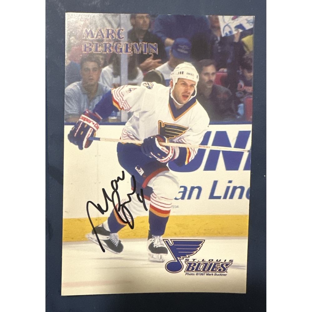 1997 Marc Bergevin Autographed Card #4 St Louis Blues 4x6" RARE NHL Autograph